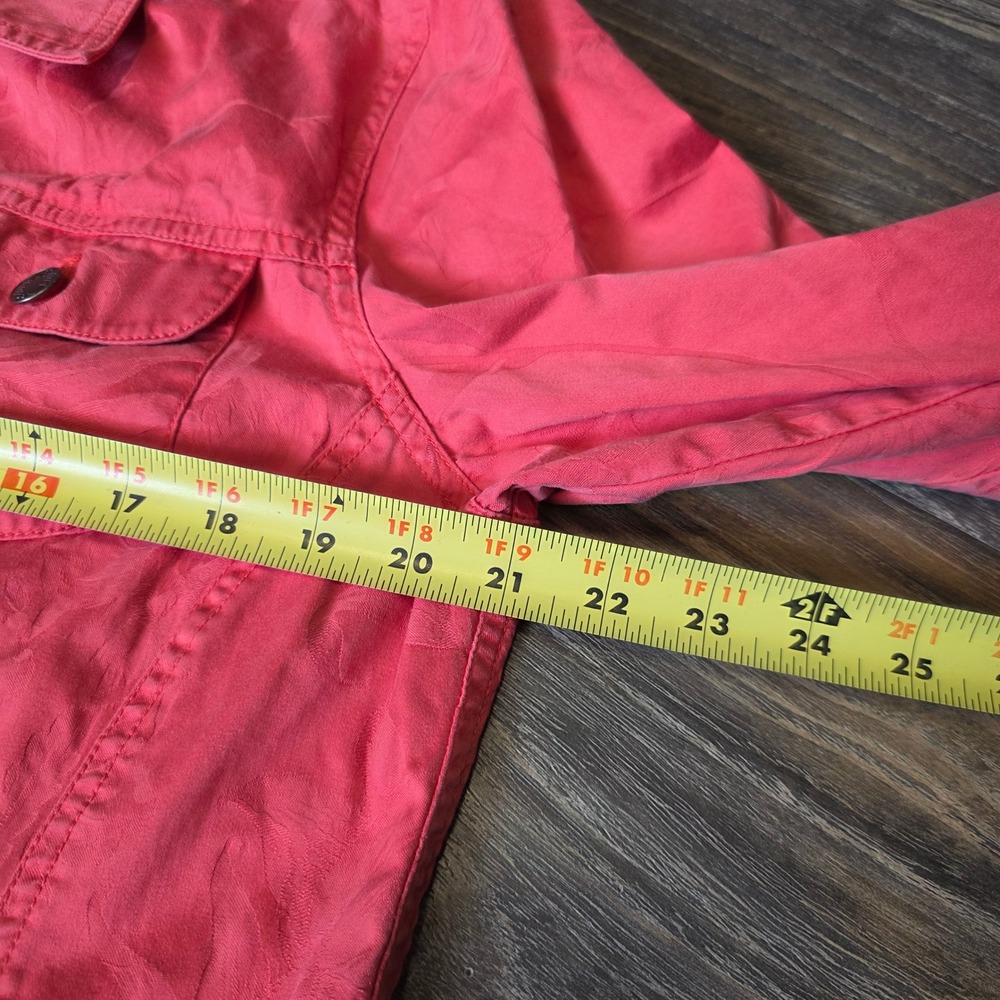 J. Jill Coral Pink Jacquard Leaf Cotton Trucker Jacket Womens Large L Button Up - Picture 7 of 10